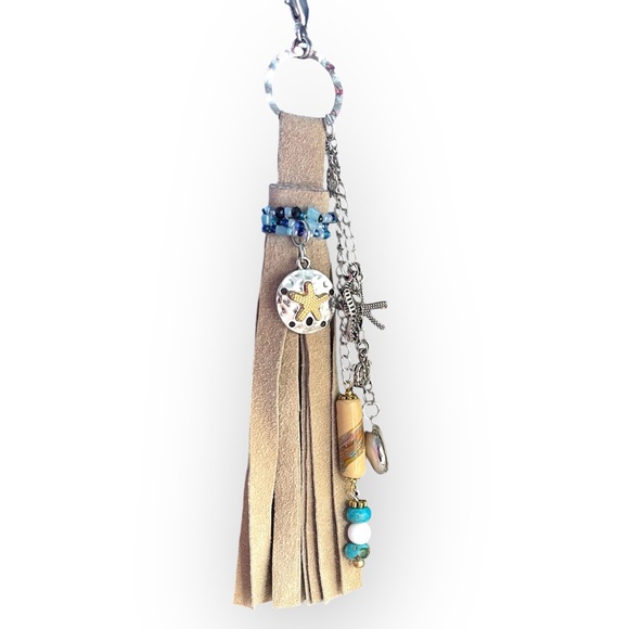 Genuine Suede leather Bag Tassel charm, boho Hippie charm, Clip on Bag, backpack - Picture 2 of 5